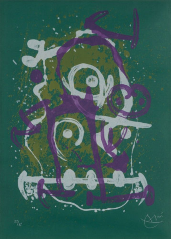 Литография Miró - Chevauchée - vert violet brun