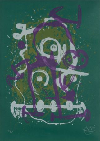 Литография Miró - Chevauchée - vert violet brun