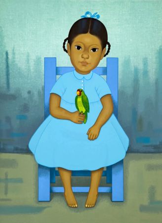 Сериграфия Montoya - Chica con pajaro