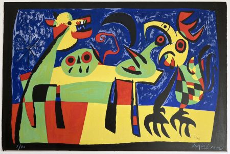 Литография Miró - CHIEN ABOYANT À LA LUNE (1952). Dog barking at the moon (signée, 1952)