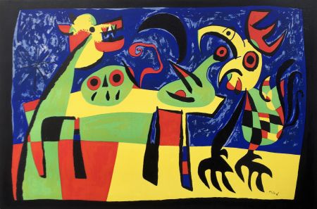 Литография Miró - CHIEN ABOYANT À LA LUNE. Rare épreuve à plat (1952)