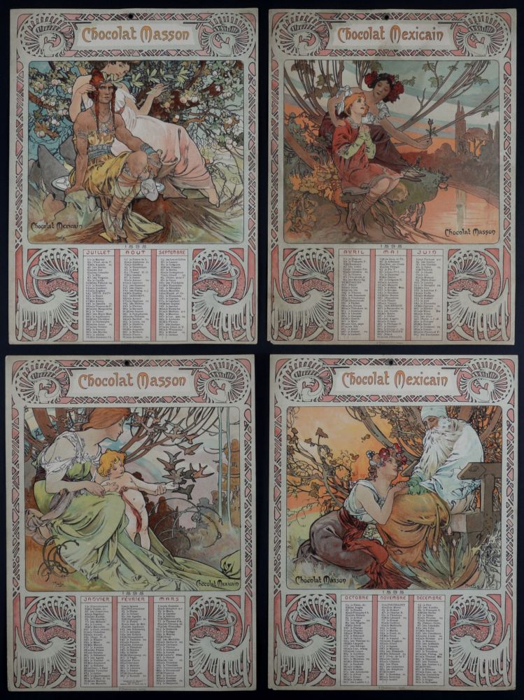Литография Mucha - Chocolat Masson / Chocolat Mexicain, 1897 - A set of four original lithographs in colors