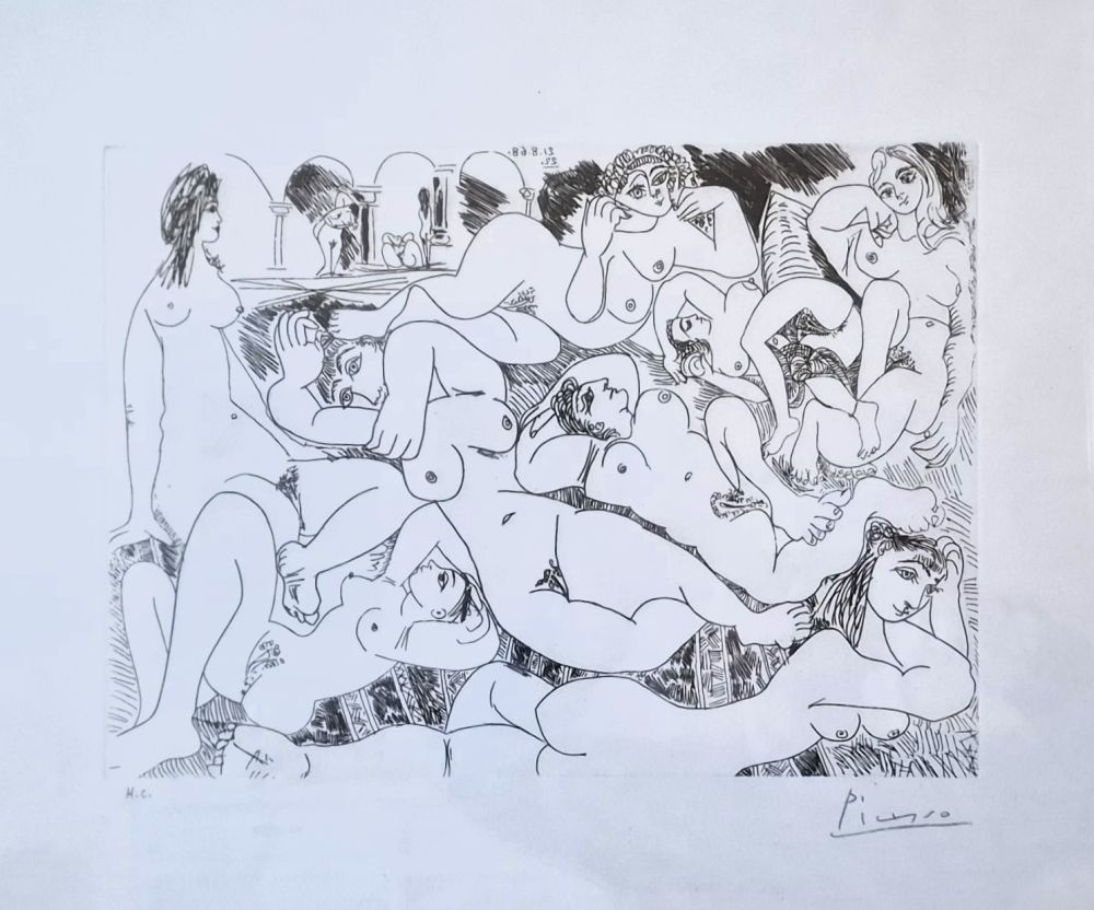 Офорт Picasso - Clin d Oeil au Bain Turc Femmes Prenant le Soleil a la Piscine