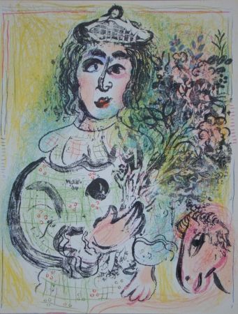 Литография Chagall - Clown avec des fleurs