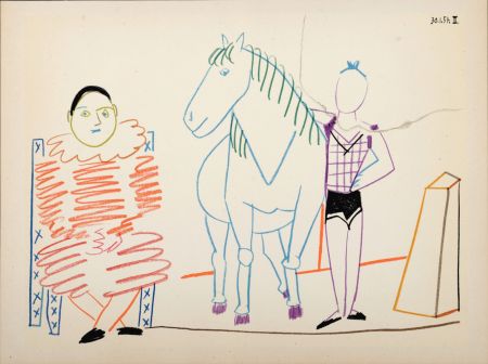 Литография Picasso - Clown & Circus Rider, 1954