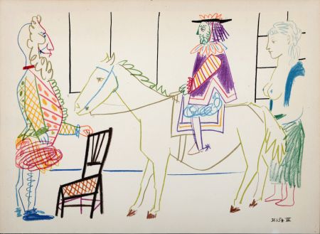 Литография Picasso - Clown, Knight & Woman, 1954