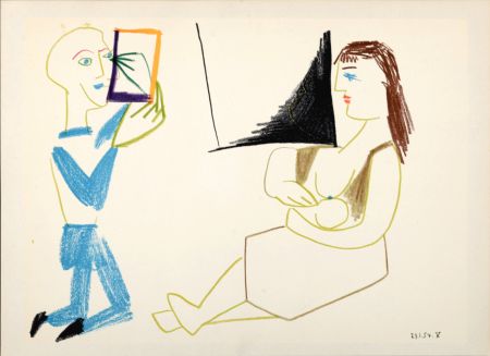 Литография Picasso - Clown & Nude Woman, 1954