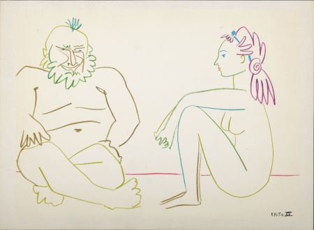 Литография Picasso - Clown & Nude Woman, 1954