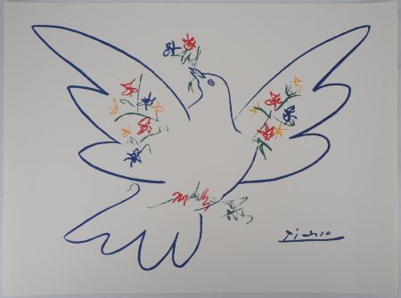 Литография Picasso - Colombe aux rameaux de fleurs