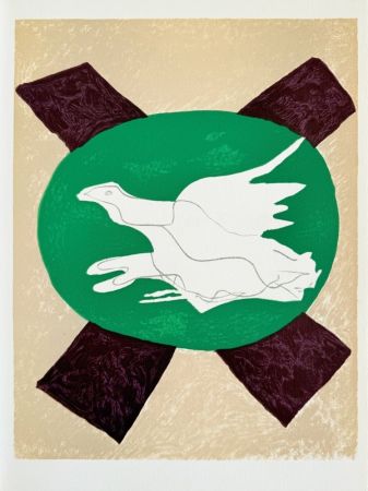 Литография Braque - Colombe sur fond vert