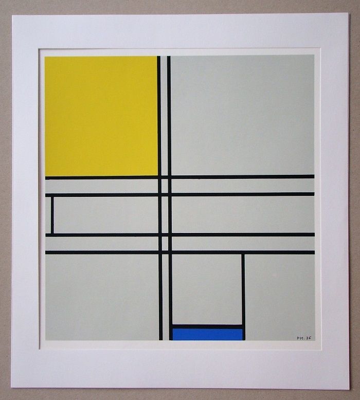 Сериграфия Mondrian - Compositie met blauw en geel - 1935