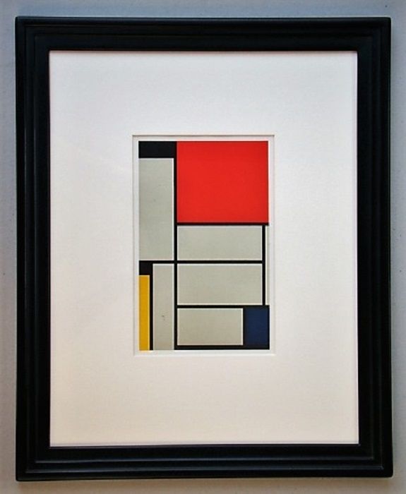 Литография Mondrian - Compositie met rood, geel, blauw, zwart en grijs