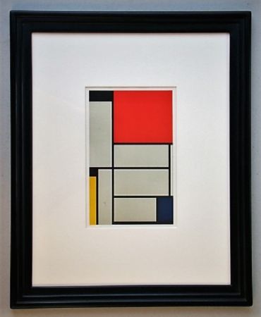 Литография Mondrian - Compositie met rood, geel, blauw, zwart en grijs