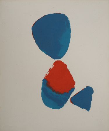 Литография Aaron - Composition abstraite bleu et rouge