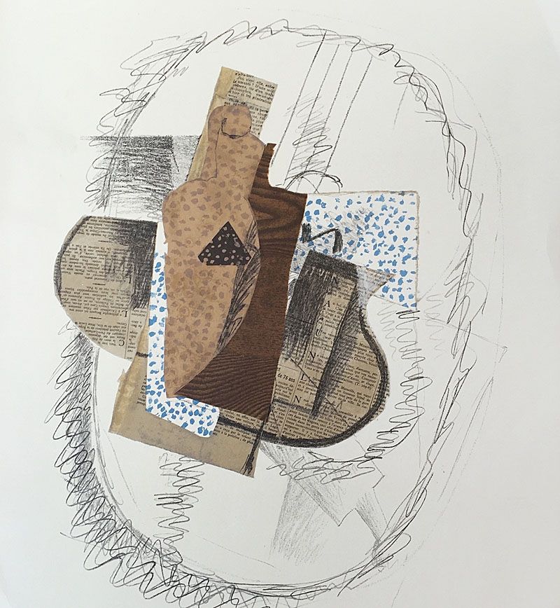Литография Braque (After) - Composition au violon et journal découpé