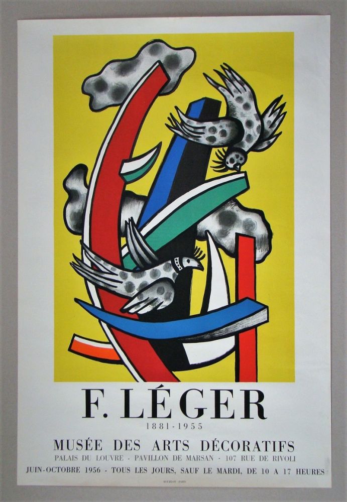 Афиша Leger - Composition aux deux oiseaux sur fond jaune, 1955