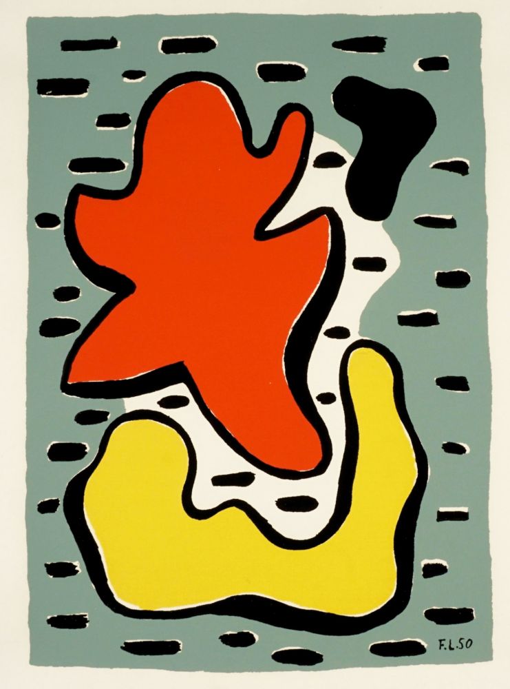 Сериграфия Leger - Composition avec formes jaune et rouge