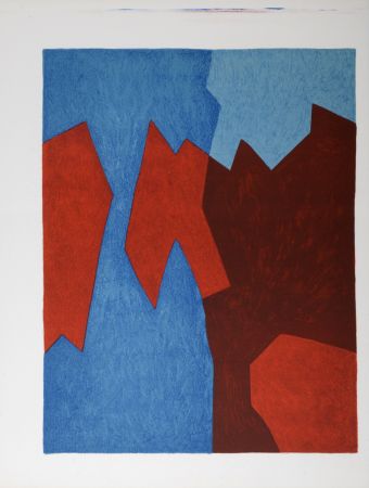 Литография Poliakoff - Composition bleue et rouge, 1975