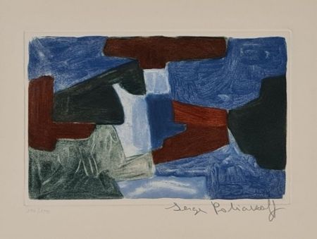 Гравюра Poliakoff - Composition bleue, verte et brune  XXXIII