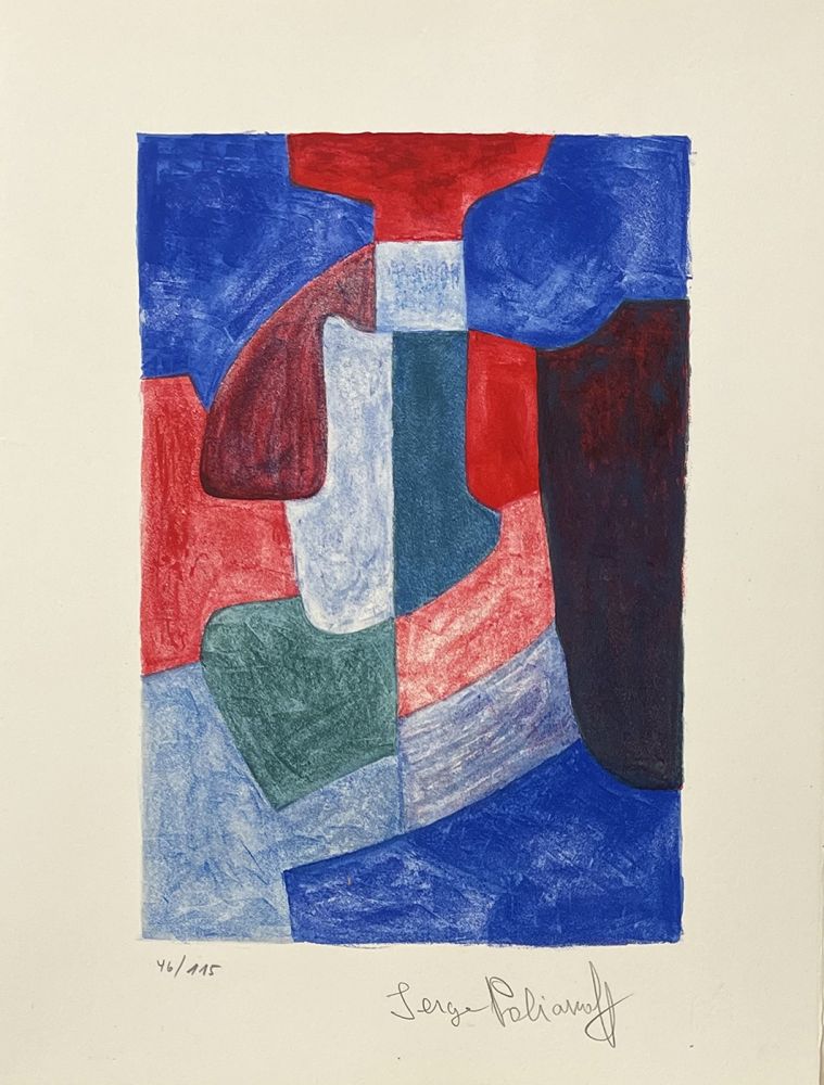 Литография Poliakoff - Composition bleue, verte et rouge