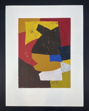 Сериграфия Poliakoff - Composition brune, ocre, blanche et rouge