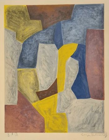 Литография Poliakoff - Composition carmin, jaune, grise et bleue n°24 