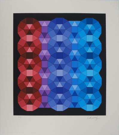 Сериграфия Vasarely - Composition cinétique en rouge, noir et violet (YKA