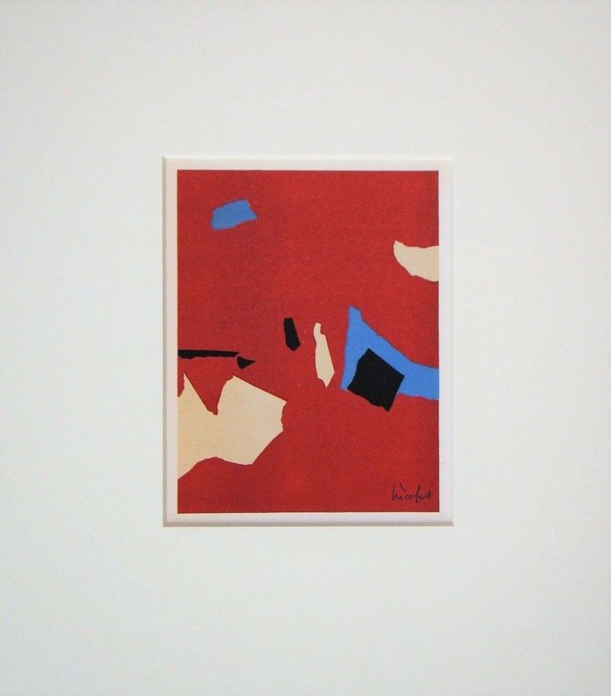 Литография De Stael - Composition fond rouge