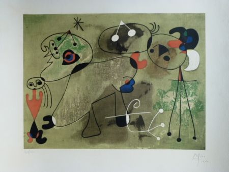 Литография Miró - Composition fond vert