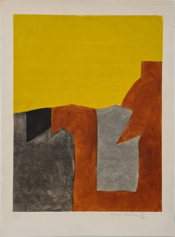 Офорт И Аквитанта Poliakoff - Composition grise brune et jaune IX 