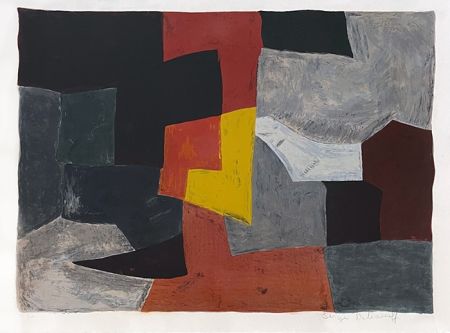 Литография Poliakoff - Composition grise rouge et jaune