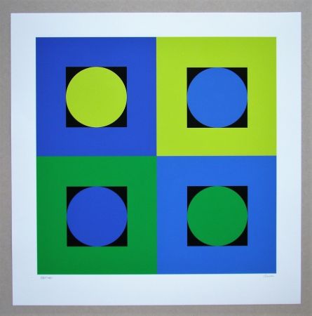 Сериграфия Claisse - Composition géométrique bleu et vert