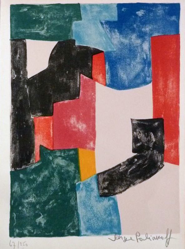 Литография Poliakoff - Composition noir, bleu et rouge 