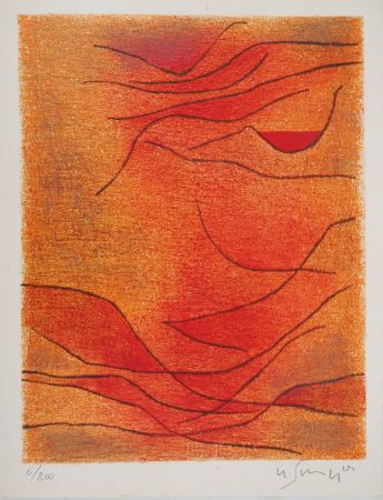 Литография Singier - Composition orange et rouge