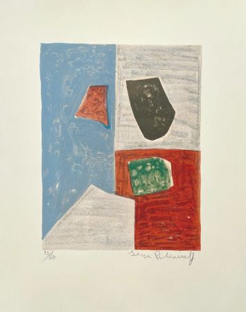 Литография Poliakoff - Composition rose, rouge et bleue L17 