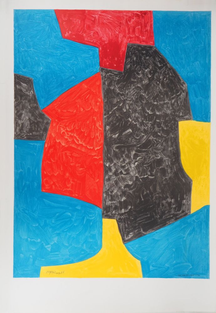Литография Poliakoff - Composition rouge, bleu et noir