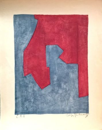 Литография Poliakoff - Composition Rouge et Bleue n°49 