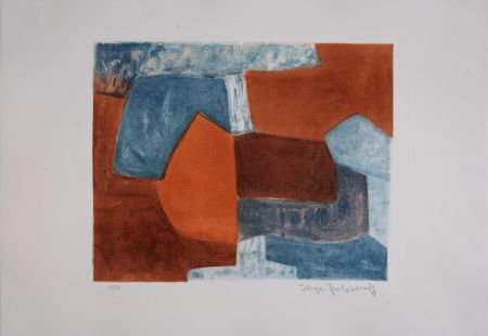 Акватинта Poliakoff - Composition rouge et bleue XXXVI, 1969 - Hand-signed