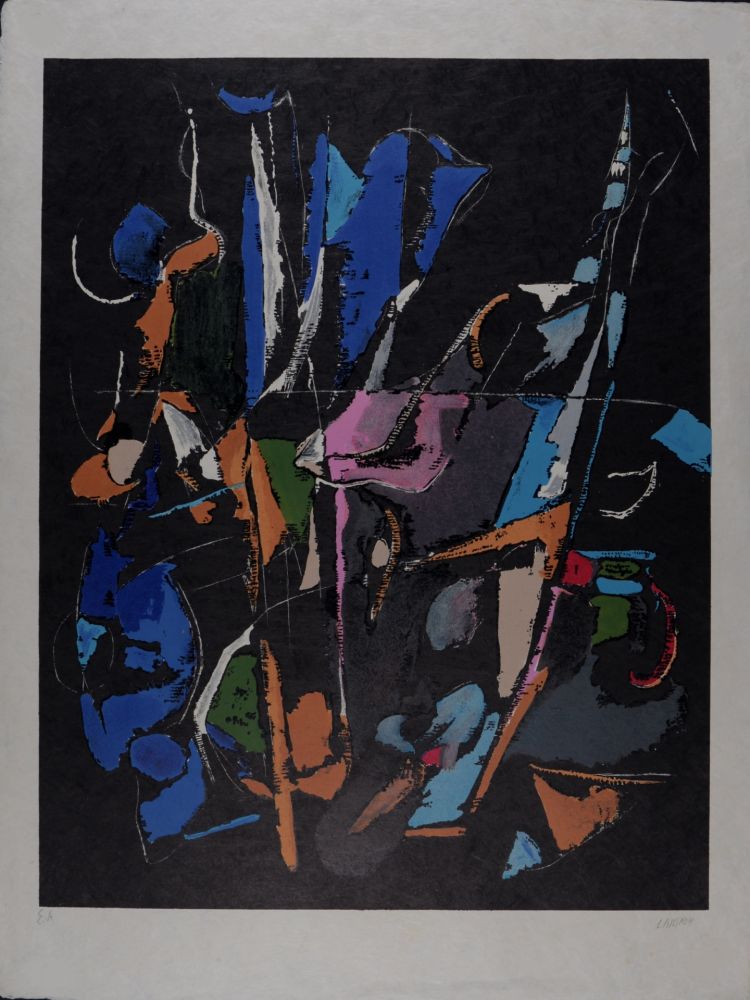 Литография Lanskoy - Composition sur fond noir, circa 1968