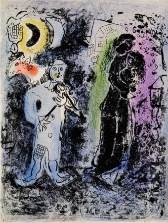 Литография Chagall - Couple noir au musicien