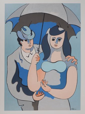 Литография Helion - Couple sous un parapluie