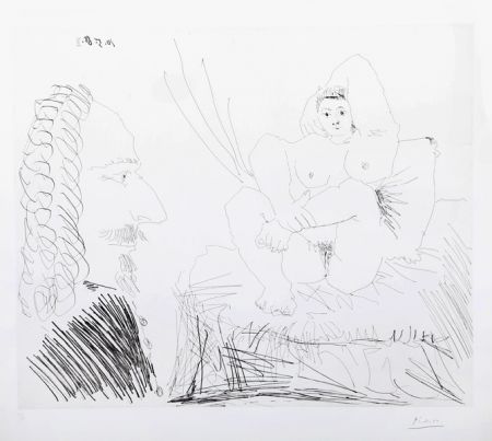 Гравюра Picasso - Courtisane au lit avec un visiteur  from the 347 Series 