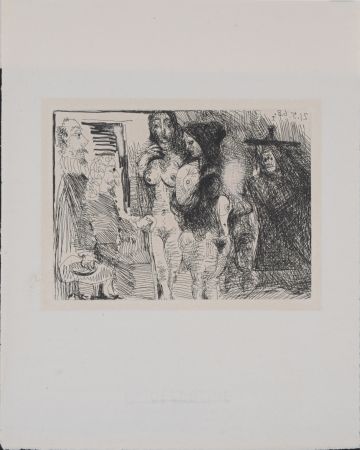 Гравюра Picasso - Célestine présentant ses deux pensionnaires à deux clients, 1971