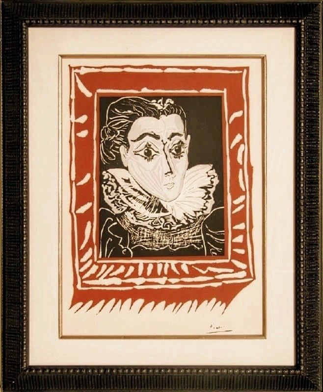 Литография Picasso -  Dame à la collerette (Lady with the collar),  Jacqueline - Original Linocut on Arches paper, 1963