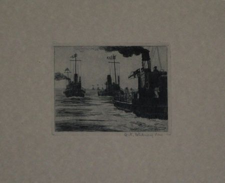 Гравюра Hübner - Dampfschiffe / Steamboats