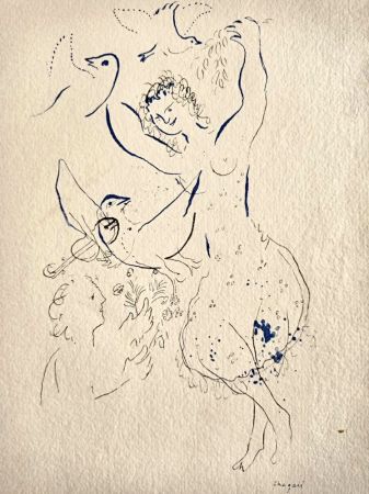 Трафарет Chagall -  Dancing girl with birds , Lithograph and Stencil, Jacomet, 1958 