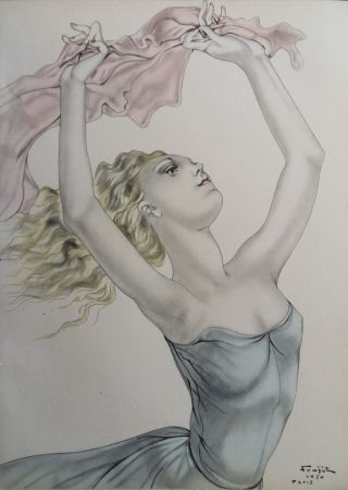 Литография Foujita - Danseuse en foulard rose