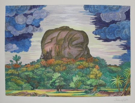 Литография Von Gugel - Der Fels von Sigiriya bei Tag / The Rock of Sigiriya at Daytime