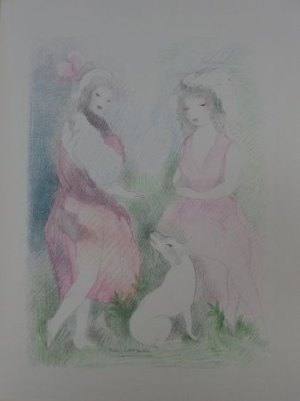 Литография Laurencin - Deux amies avec un chien
