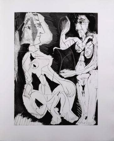 Акватинта Picasso - Deux femmes au miroir, 1966 - A fantastic original etching (Aquatint) by the Master!